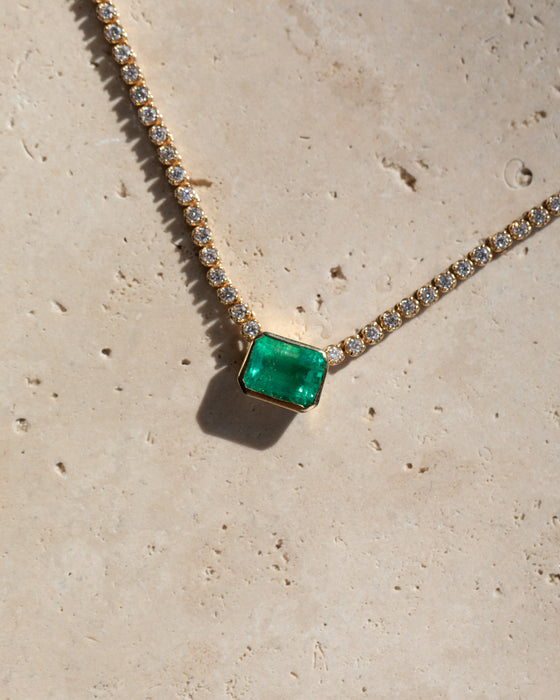 The 14K Bezeled Emerald Diamond Tennis Necklace