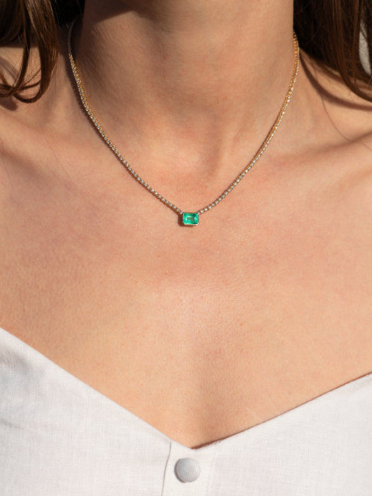 The 14K Bezeled Emerald Diamond Tennis Necklace