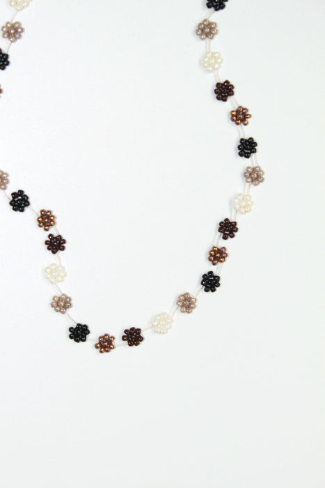 Fiori Beaded Flower Necklace - Mixed Brown