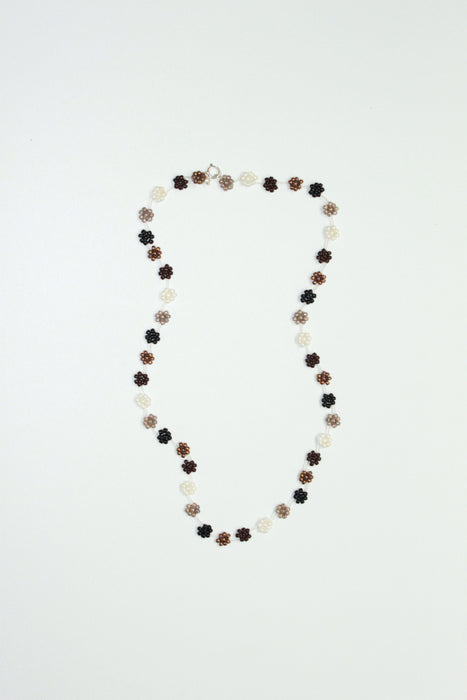 Fiori Beaded Flower Necklace - Mixed Brown