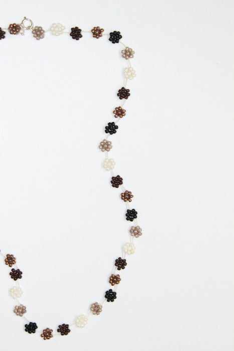 Fiori Beaded Flower Necklace - Mixed Brown