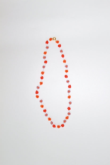 Fiori Beaded Flower Necklace - Mixed Orange Pink