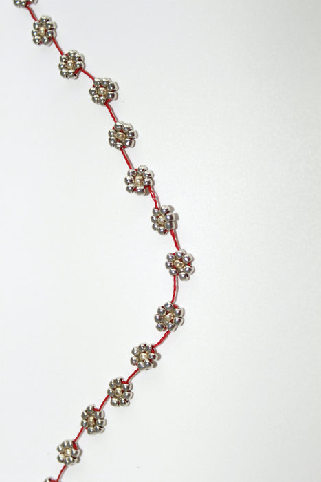 Fiori Beaded Flower Necklace - Silver Red