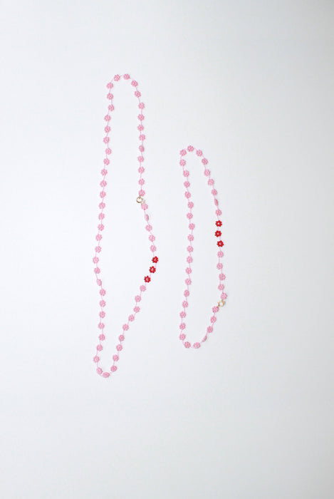 Fiori Beaded Flower Necklace - All Pink & Hint of Red