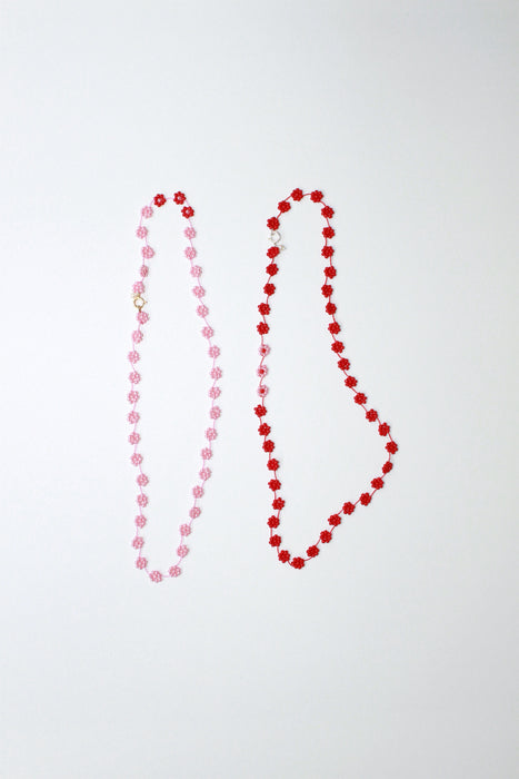 Fiori Beaded Flower Necklace - All Pink & Hint of Red