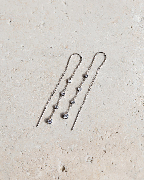 The Round Crystal Drop Threader Earrings-Gold Filled or Silver (PRE ORDER)
