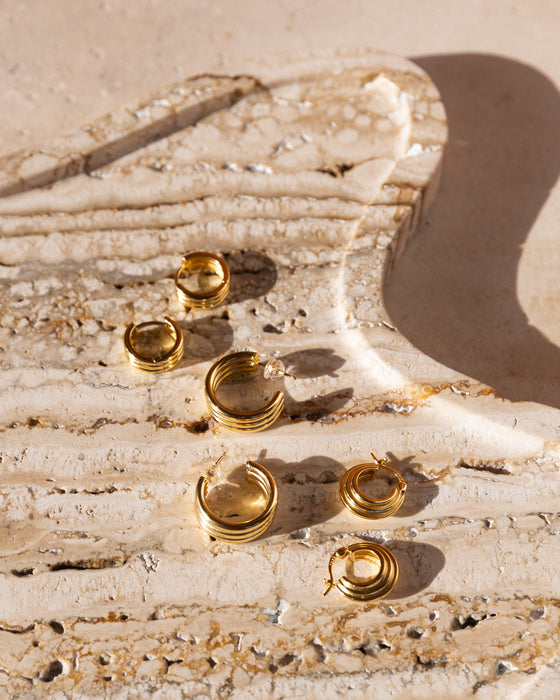 The Slanted Ribbed Vacation Hoops- Gold Plated or Silver