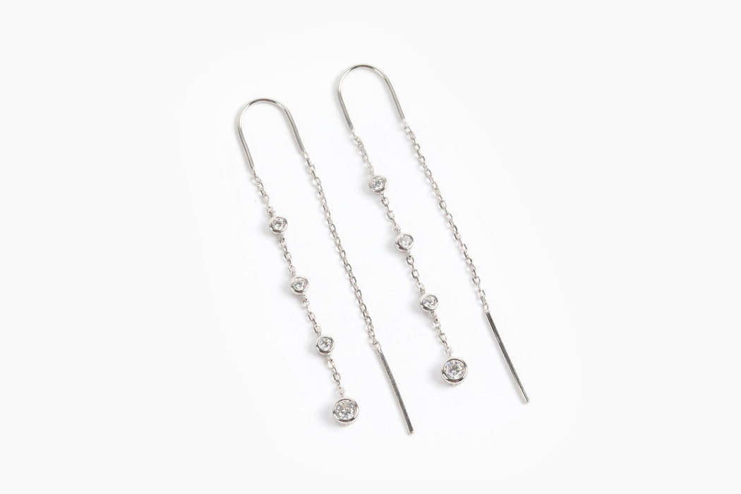 The Round Crystal Drop Threader Earrings-Gold Filled or Silver (PRE ORDER)