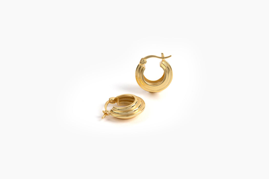 The Slanted Ribbed Vacation Hoops- Gold Plated or Silver