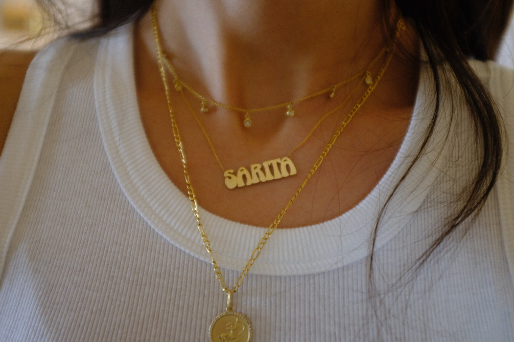 The Groovy 70's CUSTOM Nameplate Necklace- 14K GOLD
